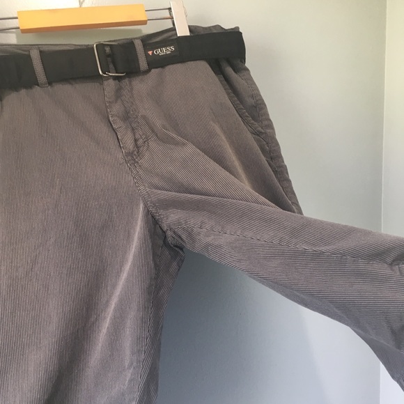 Guess Grey Striped Shorts & Black Belt 36 Waist - Picture 4 of 8